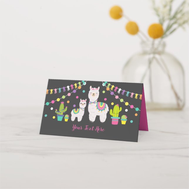 Cute Llama Baby Shower Cactus Fiesta Party Decor Place Card (Front)