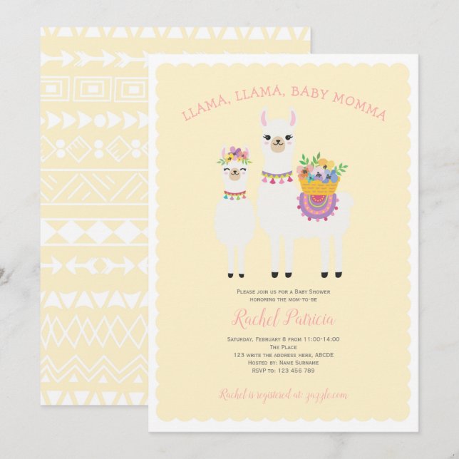 Cute, Llama baby shower Invitation (Front/Back)