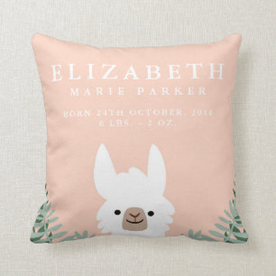 Cute Llama Birth Announcement Stats Nursery Pillow