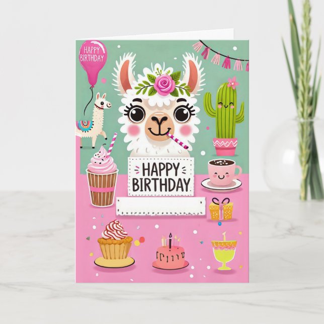 Cute Llama Birthday Card (Front)