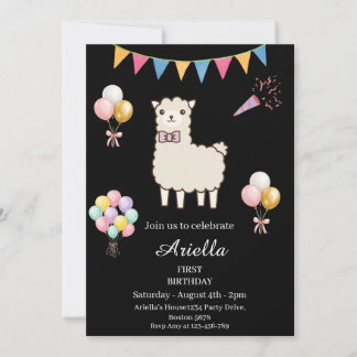 Cute Llama Birthday Party Invitation