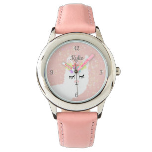 Cute Llama Blush Pink Stars Personalized Watch