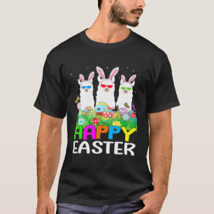 Cute Llama Bunny Egg Hunting Colourful Egg Happy E T-Shirt