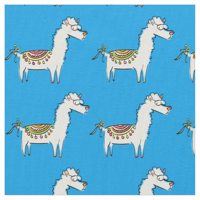 Cute Llama Cartoons Fabric (Close Up)