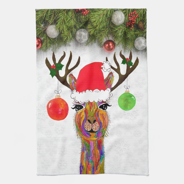 Cute Llama Christmas Kitchen Towel (Vertical)