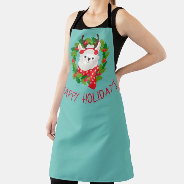 Cute Llama Christmas Wreath Apron (Insitu)
