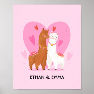 Cute llama Couple Personalised Valentine's Day Poster