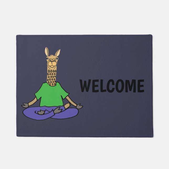 Cute Llama doing Yoga Cartoon Doormat (Front)