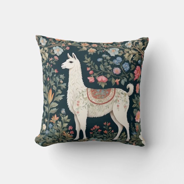 Cute Llama Elegant Floral Cushion (Front)