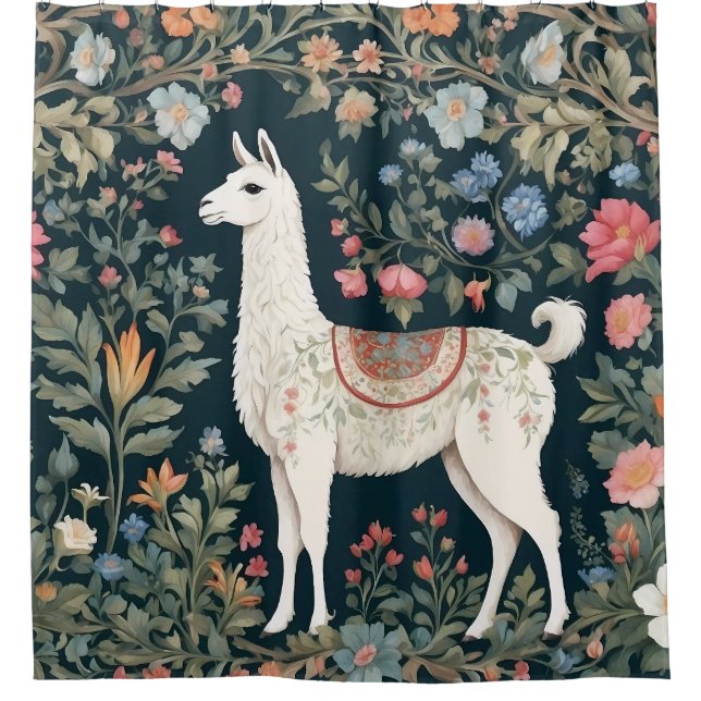 Cute Llama Elegant Floral Shower Curtain (Front)