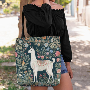 Cute Llama Elegant Floral Tote Bag