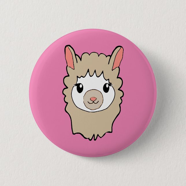 Cute Llama Face Drawing Pink 6 Cm Round Badge (Front)