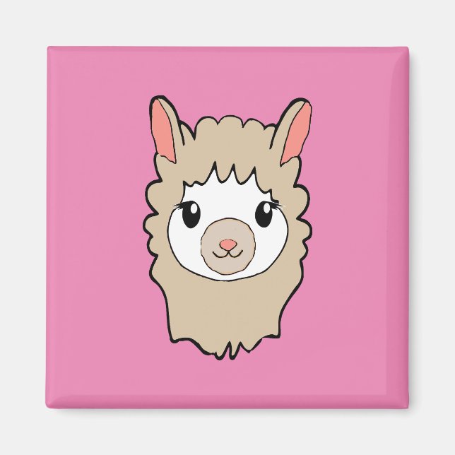 Cute Llama Face Drawing Pink Magnet (Front)