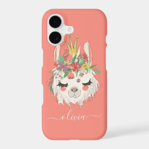Cute Llama Face Floral Personalised Name