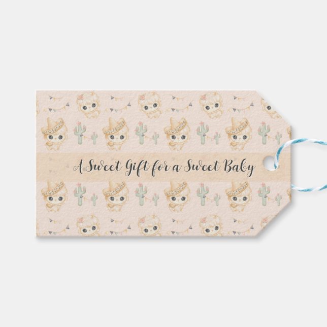 Cute Llama Fiesta Pattern Baby Shower Gift Tag (Front (Horizontal))