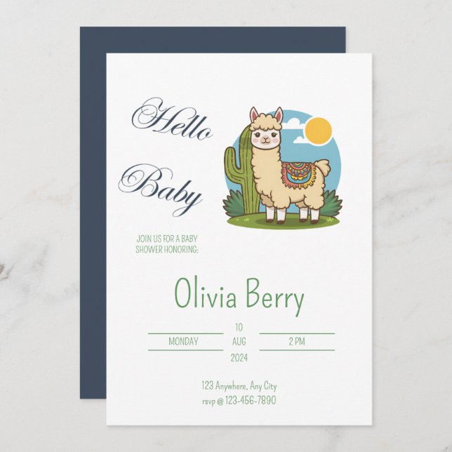 Cute LLama Fiesta Theme Baby Shower Invitation (Front/Back)