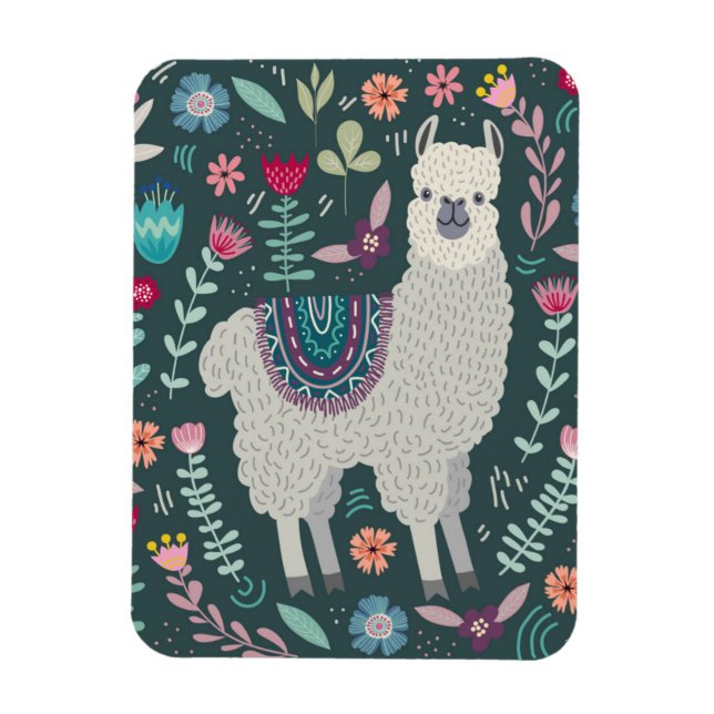 Cute Llama Floral Design Magnet (Vertical)