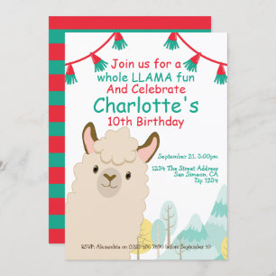 Cute Llama Fun Birthday Party Invitation