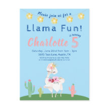 Cute Llama Fun Blue Birthday Party Invitation