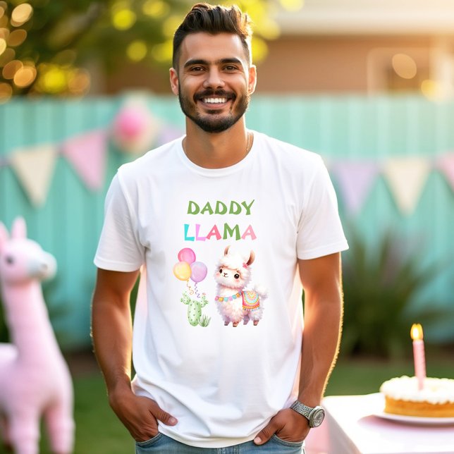 Cute Llama Fun Colourful Girl 1st Birthday Dad Nam T-Shirt (Cute Llama Fun Colorful Girl 1st Birthday Dad Name T-Shirt)
