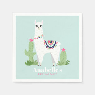 Cute Llama Girl's Birthday Party Napkin
