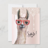 Cute Llama Girly Pink Glitter Thank You