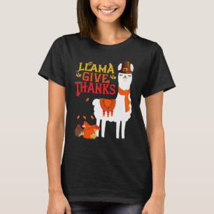 Cute Llama Give Thanks Llama Pilgrim Thanksgiving T-Shirt