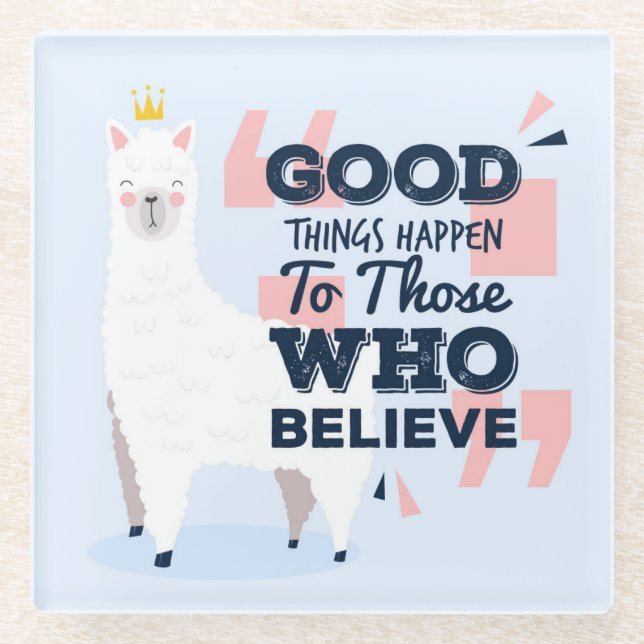 Cute Llama Glass Coaster (Front)