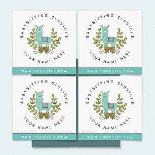 Cute Llama Greenery Daycare Childcare Babysitter Square Business Card