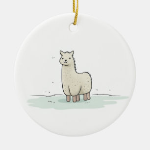 Cute Llama Illustration - Adorable and Calm Llama  Ceramic Tree Decoration