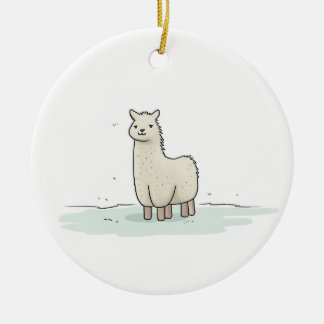 Cute Llama Illustration - Adorable and Calm Llama Ceramic Tree Decoration