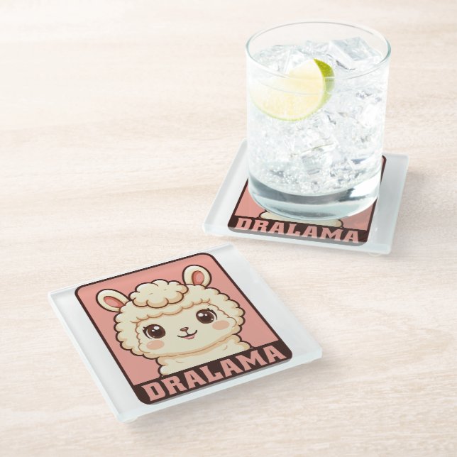 Cute llama illustration design glass coaster (Angled)