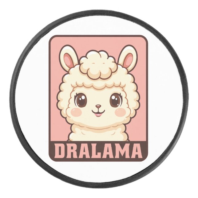 Cute llama illustration design hockey puck (Front)