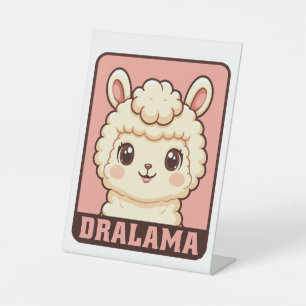 Cute llama illustration design pedestal sign