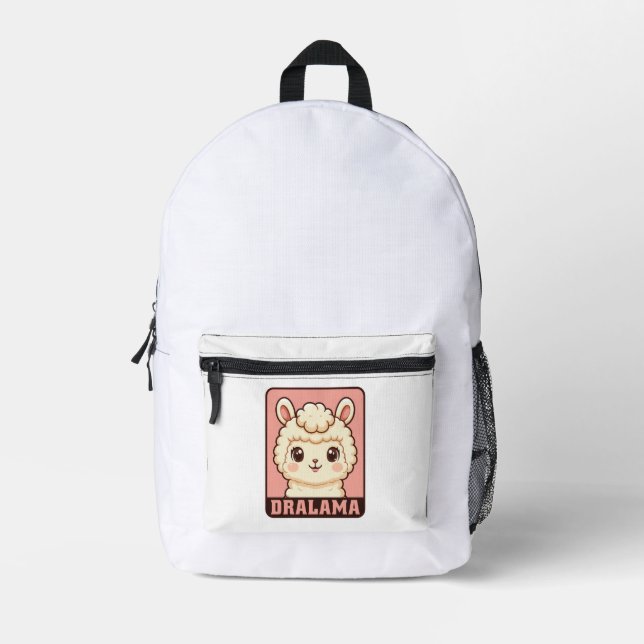 Cute llama illustration design printed backpack (Front)
