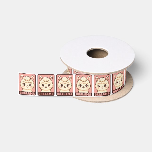 Cute llama illustration design satin ribbon (Spool)