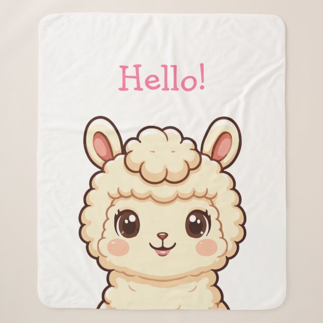 Cute llama illustration design sherpa blanket (Front)