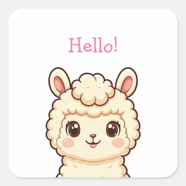 Cute llama illustration design square sticker (Front)