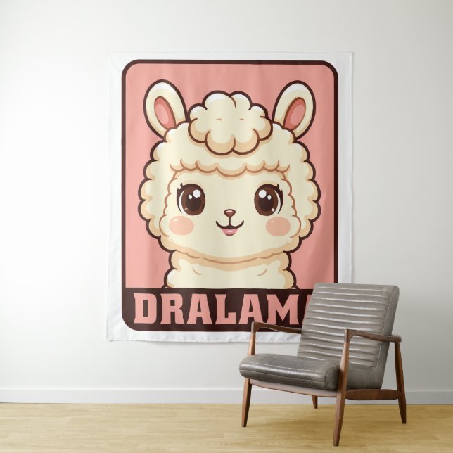 Cute llama illustration design tapestry (In Situ)