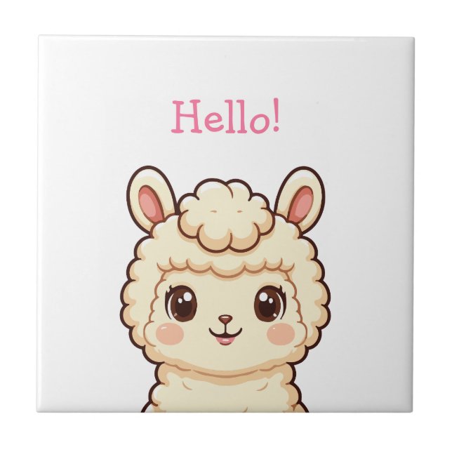 Cute llama illustration design tile (Front)