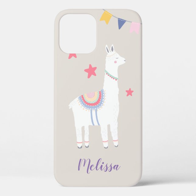 Cute Llama Illustration with Monogram in Purple Case-Mate iPhone Case (Back)