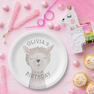Cute Llama Kids Birthday. Alpaca Farm Animal Party Paper Plate