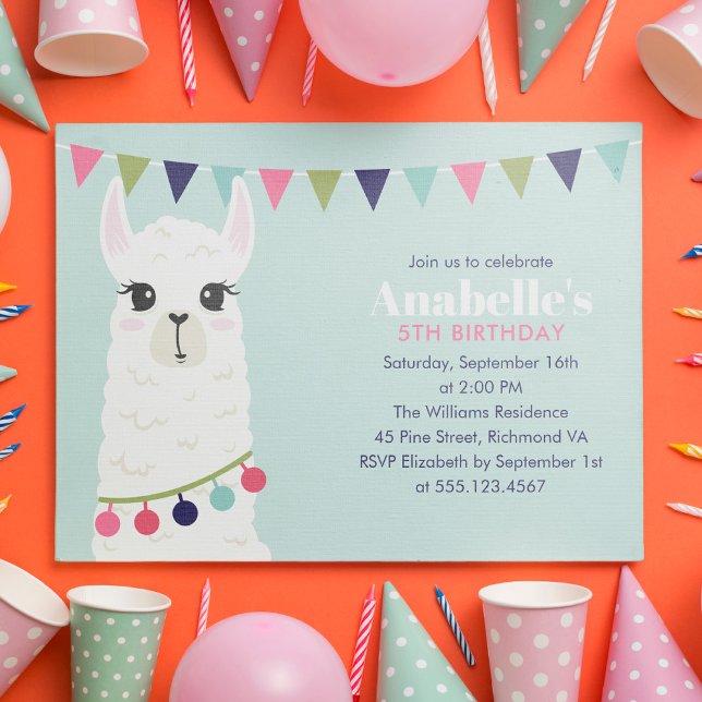 Cute Llama Kids Birthday Party Invitation (Creator Uploaded)