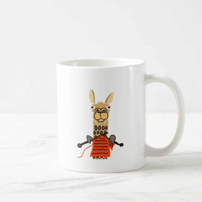 Cute Llama Knitting Cartoon Coffee Mug (Right)