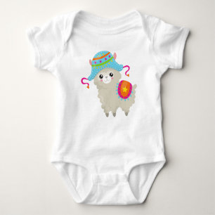 Cute Llama, Little Llama, Alpaca, Llama With Hat Baby Bodysuit