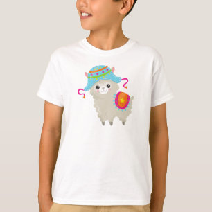 Cute Llama, Little Llama, Alpaca, Llama With Hat T-Shirt