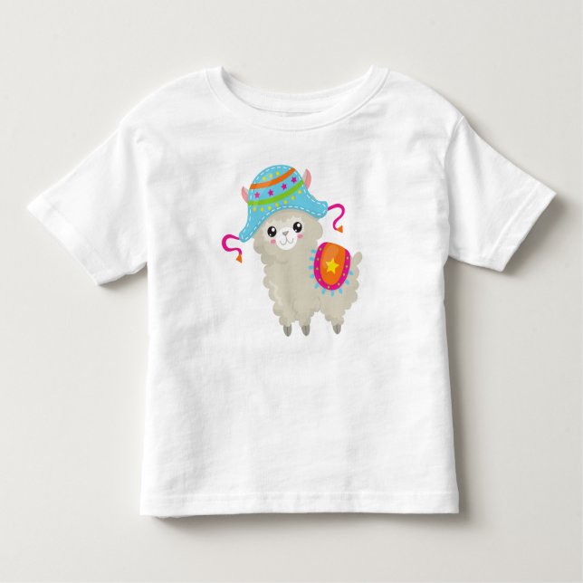 Cute Llama, Little Llama, Alpaca, Llama With Hat Toddler T-Shirt (Front)