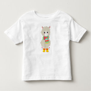 Cute Llama, Little Llama, Alpaca, Llama With Scarf Toddler T-Shirt