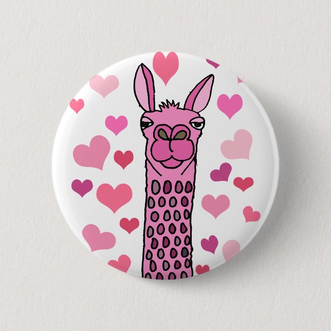 Cute Llama Love and Hearts Art 6 Cm Round Badge (Front)