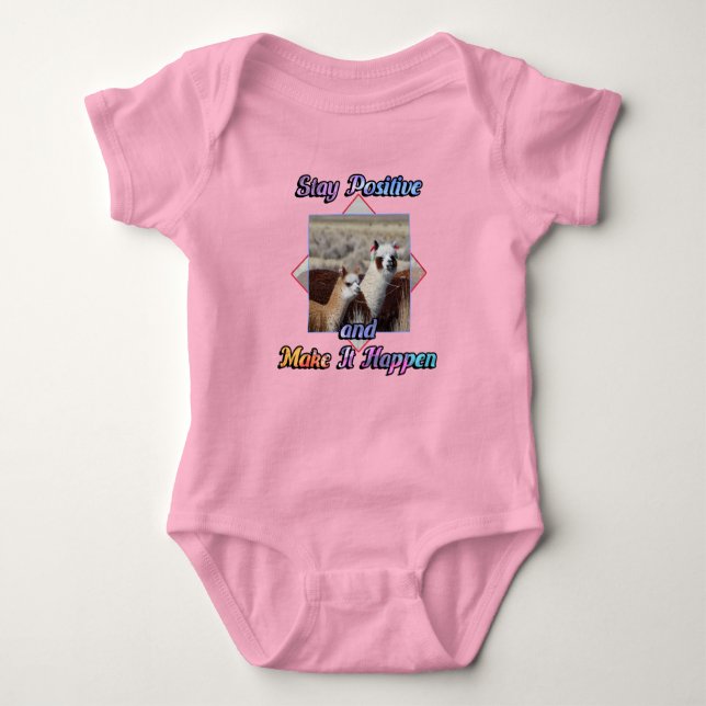 Cute Llama Lover Stay Positive Baby Bodysuit (Front)